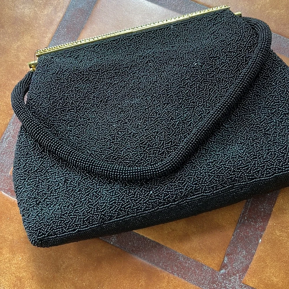 Vintage Beaded Handbag Gold Flap Hinge Stunning - Picture 6 of 9